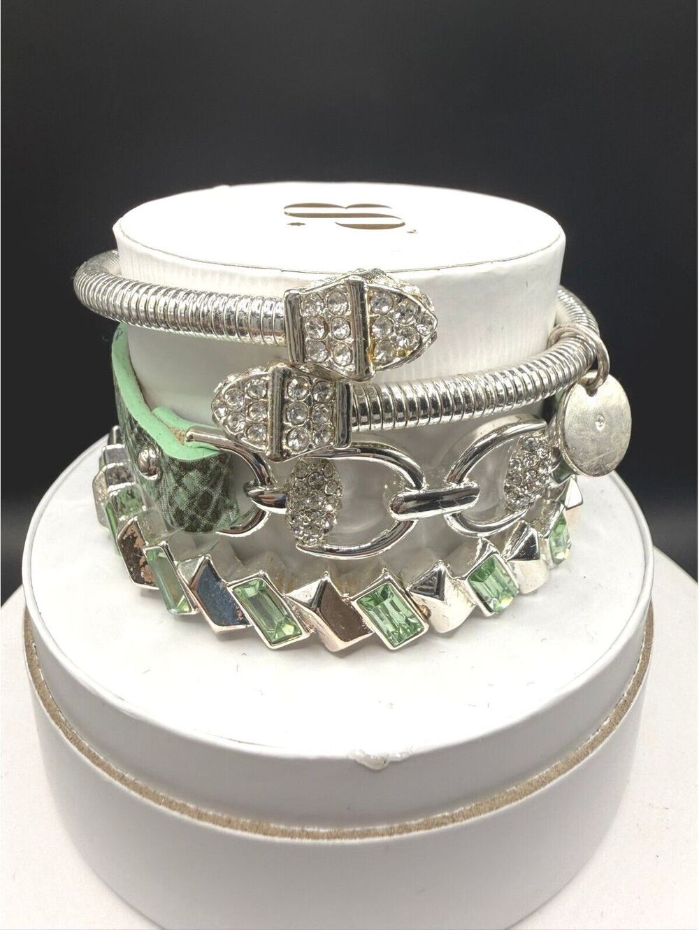 Bomb Party Silver She's Green With Envy 3 Stack Bracelets Cuff